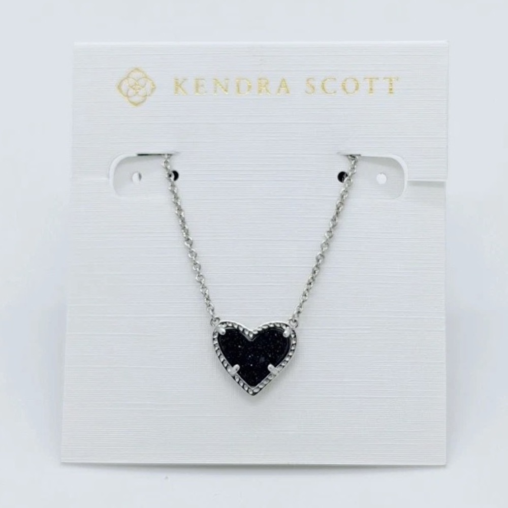 Kendra Scott Ari Heart Black Drusy Silver Necklace